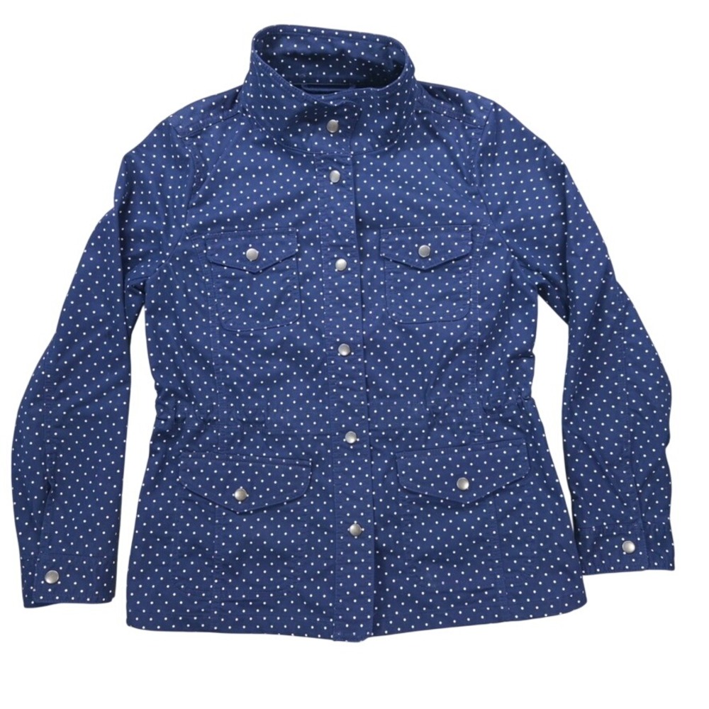 Talbots Utility Jacket Women Small Blue Polka Dot Snap Front‎ Field Coat Preppy